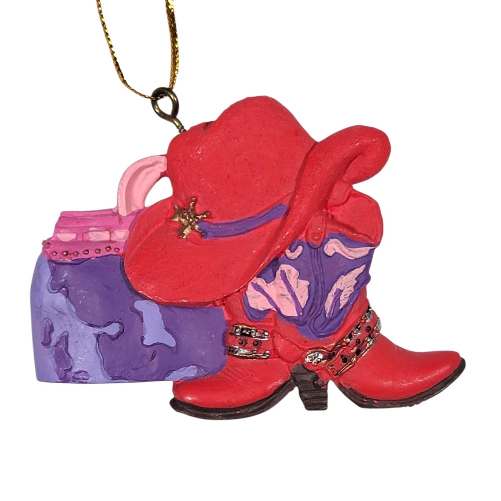 VTG 2000s Red‎ Hat Society Lady Cowgirl Ornament Christmas Texas Western Gift